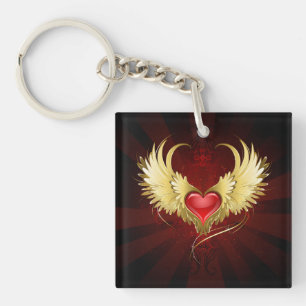 Red Heart with Golden Wings Keychain
