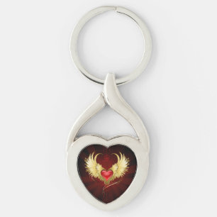Red Heart with Golden Wings Keychain