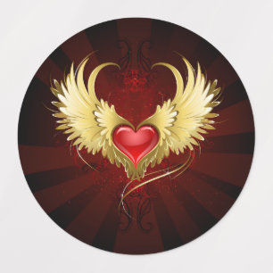 Red Heart with Golden Wings Kids' Labels