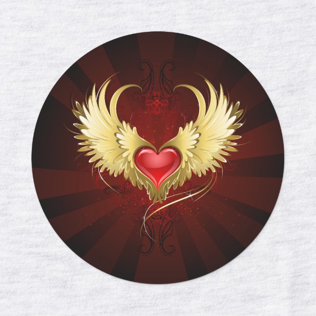 Red Heart with Golden Wings Labels (Design 3)