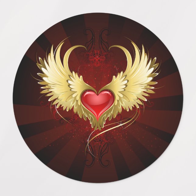 Red Heart with Golden Wings Labels (Design 1)