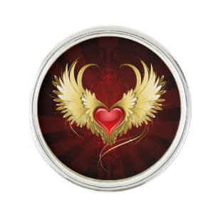 Red Heart with Golden Wings Lapel Pin