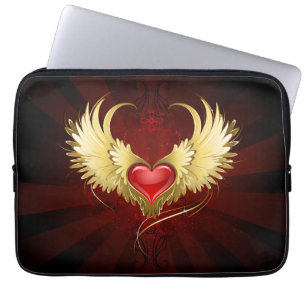 Red Heart with Golden Wings Laptop Sleeve