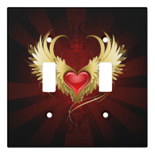 Red Heart with Golden Wings Light Switch Cover