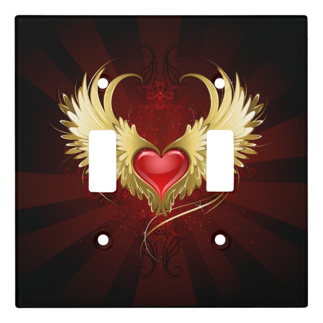 Red Heart with Golden Wings Light Switch Cover (Front)