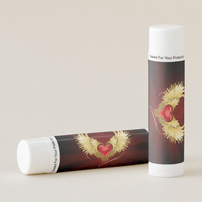 Red Heart with Golden Wings Lip Balm (Front)