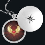 Red Heart with Golden Wings Locket Necklace<br><div class="desc">Bright red heart of an angel with golden wings shining in the dark radiant red background decorated with a pattern.</div>