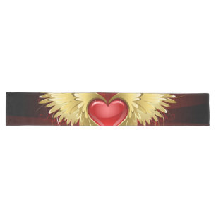 Red Heart with Golden Wings Long Table Runner
