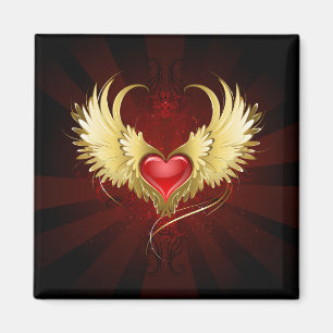 Red Heart with Golden Wings Magnet