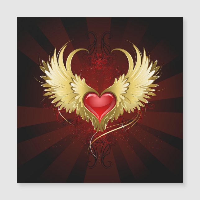 Red Heart with Golden Wings Magnetic Invitation (Front)