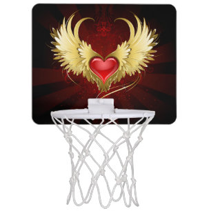 Red Heart with Golden Wings Mini Basketball Hoop