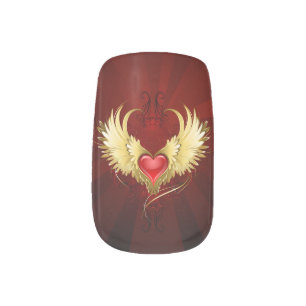 Red Heart with Golden Wings Minx Nail Art