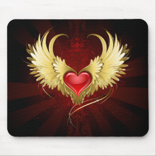 Red Heart with Golden Wings Mouse Pad