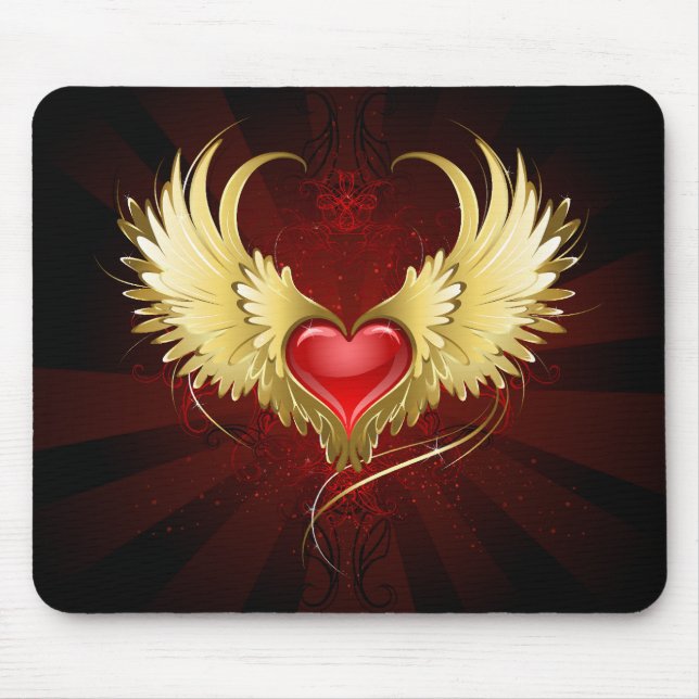 Red Heart with Golden Wings Mouse Pad (Front)