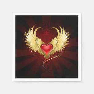 Red Heart with Golden Wings Napkins
