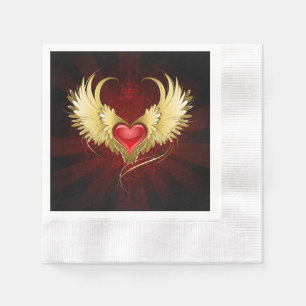 Red Heart with Golden Wings Napkins