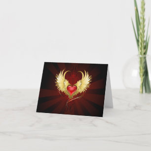 Red Heart with Golden Wings Note Card