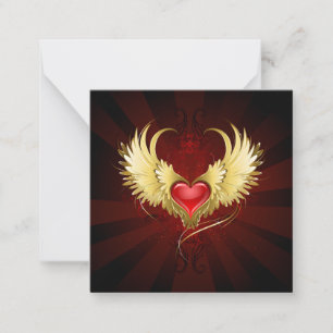 Red Heart with Golden Wings Note Card