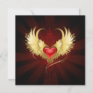 Red Heart with Golden Wings Note Card