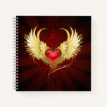 Red Heart with Golden Wings Notebook