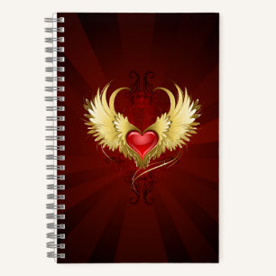 Red Heart with Golden Wings Notebook