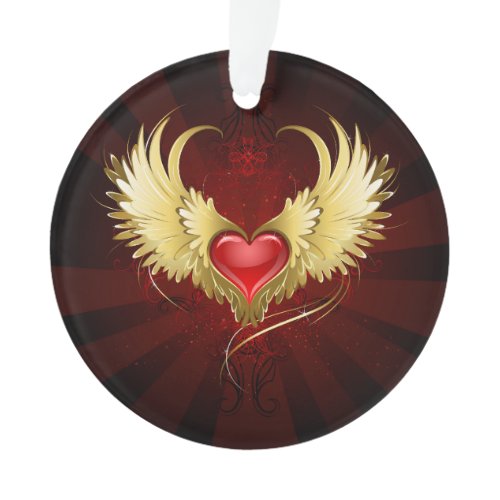 Red Heart with Golden Wings Ornament