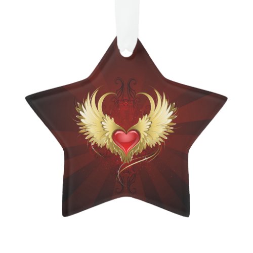 Red Heart with Golden Wings Ornament