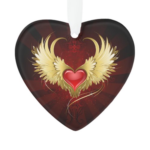 Red Heart with Golden Wings Ornament