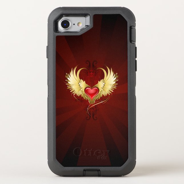 Red Heart with Golden Wings Otterbox iPhone Case (Back)