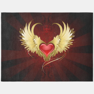 Red Heart with Golden Wings Outdoor Rug
