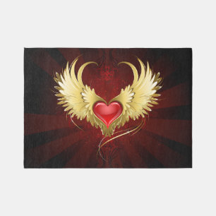Red Heart with Golden Wings Outdoor Rug