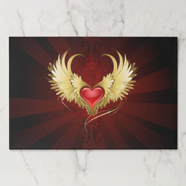 Red Heart with Golden Wings Paper Pad (Front)