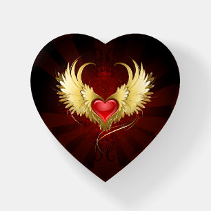 Red Heart with Golden Wings Paperweight