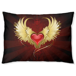 Red Heart with Golden Wings Pet Bed