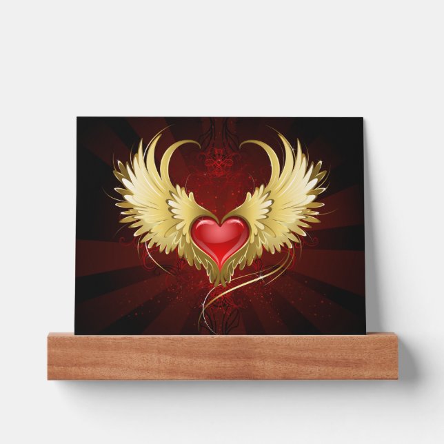 Red Heart with Golden Wings Picture Ledge (Front)