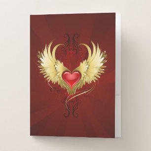 Red Heart with Golden Wings Pocket Folder