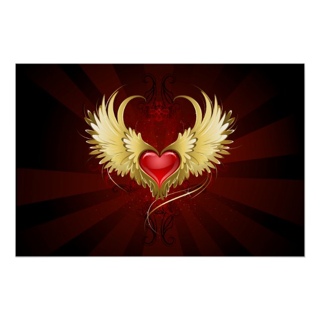 Red Heart with Golden Wings Poster (Front)
