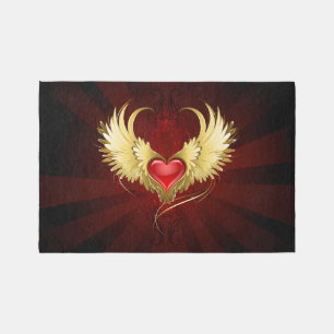 Red Heart with Golden Wings Rug