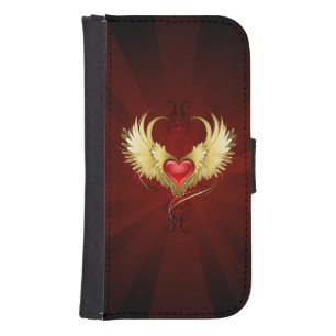 Red Heart with Golden Wings Galaxy S4 Wallet Case