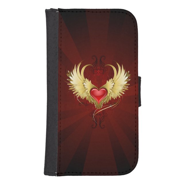 Red Heart with Golden Wings Samsung Galaxy Wallet Case (Front)