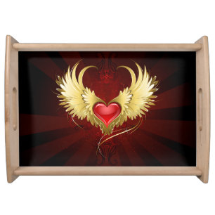 Red Heart with Golden Wings Serving Tray