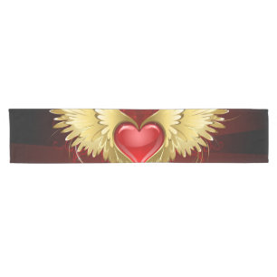 Red Heart with Golden Wings Short Table Runner