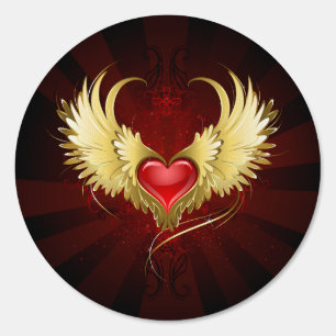Red Heart with Golden Wings Sign