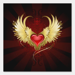 Red Heart with Golden Wings Sign