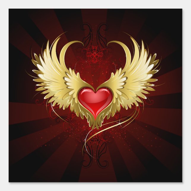 Red Heart with Golden Wings Sign (Front)