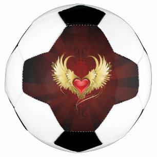 Red Heart with Golden Wings Soccer Ball