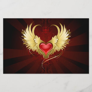 Red Heart with Golden Wings Stationery