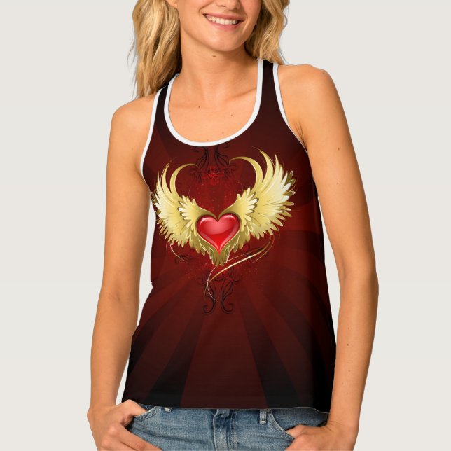 Red Heart with Golden Wings Tank Top (Front)