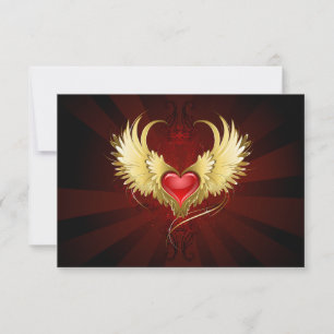 Red Heart with Golden Wings Thank You Card