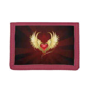 Red Heart with Golden Wings Trifold Wallet